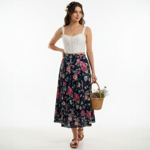 Berwin & Wolff Dresses & Skirts - Vintage Cottagecore Jacquard Floral Maxi Skirt - Romantic Pleated Prairie - 42